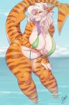  2019 alternate_species anthro big_breasts bikini braided_hair breasts buxbi buxbi_(character) clothing countershading curvy_figure female fish hair holding_breast huge_breasts long_hair looking_at_viewer marine multicolored_hair navel non-mammal_breasts nude outside partially_submerged requiem_shark sea shark sharp_teeth signature slightly_chubby sling_bikini solo stripes swimwear teeth thick_thighs tiger_shark two_tone_hair voluptuous water wet white_hair wide_hips yellow_eyes 