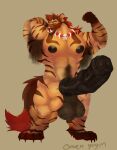  bottomwear clothing fur genitals hi_res hyena hyper hyper_genitalia loincloth male mammal muscular owen_yuyin(artist) solo tribal underbite 