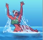  anthro bikini bikini_bottom bikini_top bottomwear breasts clothed clothing digital_drawing_(artwork) digital_media_(artwork) female fish hair hi_res humanoid marine marshbreeze outside shark simple_background sky smile solo splash swimwear tail water 