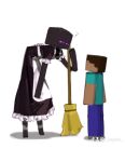  2023 ambiguous_gender bent_over broom cleaning_tool clothing duo enderman hi_res holding_broom holding_cleaning_tool holding_object human kogito looking_at_another maid_uniform male mammal microsoft minecraft mojang question_mark standing steve_(minecraft) tiktok uniform xbox_game_studios 