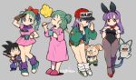  animal_ears baseball_cap black_leotard braid bulma dragon_ball dragon_ball_(classic) dress fake_animal_ears green_hair hair_ribbon hat jacket leotard mago oolong pantyhose playboy_bunny puar purple_hair rabbit_ears ribbon single_braid son_goku toothbrush 