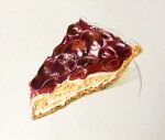  cherry cherry_pie colored_pencil_(medium) food food_focus fruit highres manmosu-0607 no_humans original pie simple_background still_life traditional_media white_background 