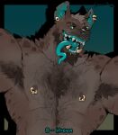  2023 abs alternate_species anthro areola armpit_hair barazoku benjamin_holt biceps blue_eyes blue_tongue body_hair chest_tuft digital_media_(artwork) ear_piercing ear_ring eye_scar facial_scar hi_res hyena looking_at_viewer male mammal muscular muscular_anthro muscular_male nipple_piercing nipple_ring nipples open_mouth open_smile pecs piercing ring_piercing scar sharp_teeth smile solo teeth timdoodles tongue tongue_out tuft were werehyena 