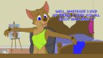  anthro canid canine canis coyote dialogue female hi_res mammal misterpickleman nipple_outline solo talking_to_viewer taylor_knight young 