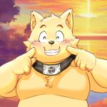  2023 anthro blush canid canine canis domestic_dog eyes_closed humanoid_hands kemono kiyo male mammal ninja outside overweight overweight_male solo warrior young 