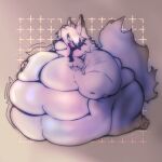  anthro belly big_belly blush breast_squish breasts canid canine canis eye_patch eyewear fur hi_res holidaysoftfox kneeling male mammal mihoyo moobs moobs_grab overweight overweight_male solo squish von_lycaon white_body white_fur wolf zenless_zone_zero 