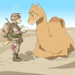  ambiguous_gender anthro camel camelid canid canine canis clothed clothing desert domestic_dog duo ekaki510 ekaki_kukuma feral kemono male mammal military_uniform uniform 