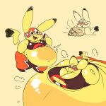  1:1 anthro belly belly_expansion big_belly big_breasts big_butt black_clothing bloated blush breast_expansion breasts burrito butt butt_expansion chubby_cheeks clothing cosplay_pikachu_(costume) expansion female food huge_breasts huge_butt hyper hyper_belly hyper_breasts hyper_butt immobile looking_at_viewer nintendo orange_clothing orange_mask pikachu_libre pokemon solo swelling tight_clothing torn_clothing woopwoomp wrestling_outfit yellow_body 