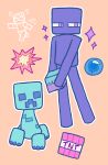  black_skin block colored_skin creeper enderman explosion kcdoos long_arms long_legs magic minecraft orange_background purple_pupils running solid_eyes steve_(minecraft) tnt_block_(minecraft) 