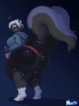  2023 absurd_res anthro big_butt blush bodily_fluids breasts butt clothing female hi_res hoodie huge_butt looking_at_viewer looking_back mammal meganemausu mephitid open_mouth skunk skunk_tail solo sweat sweatdrop tail thick_thighs topwear 