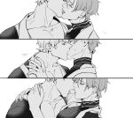  2boys bags_under_eyes bishounen collarbone french_kiss gem hug kiss kuya_(nu_carnival) licking_lips male_focus mole mole_under_eye monochrome multiple_boys muscular muscular_male nu_carnival pectorals quincy_(nu_carnival) rollcake96 short_hair smile tongue tongue_out yaoi 
