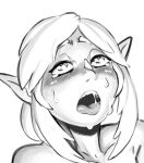 2018 ahegao blush bodily_fluids combos-n-doodles eye_roll hair hi_res humanoid humanoid_pointy_ears hylian link looking_pleasured male monochrome nintendo not_furry open_mouth saliva simple_background solo sweat tears teeth the_legend_of_zelda tongue white_background 