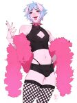  anthro blue_hair clothing domestic_pig fishnet girly hair hansel hi_res male mammal nuggy-nya pink_body solo solo_focus suid suina sus_(pig) thong tongue tongue_out underwear 