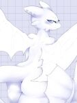  anthro anthrofied blue_eyes blush butt butt_focus dragon dreamworks female how_to_train_your_dragon light_fury looking_at_viewer looking_back napdust nubless nude scalie solo tail western_dragon white_body wings 