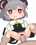  1boy 1girl animal_ears bar_censor blush bright_pupils capelet censored clothed_sex commentary cookie_(touhou) crystal flat_chest grey_hair grey_skirt grey_vest hetero hospital_king jewelry leg_grab long_sleeves medium_bangs mouse_ears mouse_girl mouse_tail nazrin no_panties nyon_(cookie) open_mouth pendant penis pussy red_eyes sex shirt short_hair simple_background skirt skirt_set socks solo_focus tail tearing_up textless_version touhou vaginal vest white_background white_capelet white_pupils white_shirt white_socks 