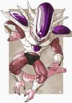  1boy alien armor dragon_ball frieza highres kakeru_(dbskakeru) open_mouth red_eyes simple_background solo teeth toriyama_akira_(style) 