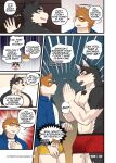  abs bulge canid canine canis clothing comic domestic_cat domestic_dog duo felid feline felis half_naked hi_res luwei_(artist) male male/male mammal muscular muscular_arms muscular_male poker_face sumiya underwear yuta 