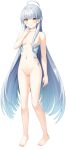  1girl absurdres ahoge barefoot blue_hair breasts completely_nude full_body gradient_hair grey_hair hair_censor hair_ornament highres kurasawa_moko kuuko_(same_to_ikiru_nanokakan) light_blue_hair long_hair looking_at_viewer medium_breasts multicolored_hair navel no_pussy non-web_source nude official_art photoshop_(medium) same_to_ikiru_nanokakan smile solo standing tachi-e transparent_background very_long_hair yellow_eyes 