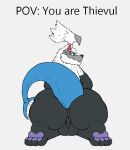  anonymous_artist anus balls bedroom_eyes big_butt butt first_person_view fluffy generation_7_pokemon genitals kay_(thiccvally) legendary_pokemon looking_back male narrowed_eyes nintendo pawpads perineum pokemon pokemon_(species) presenting presenting_hindquarters raised_tail rear_view seductive silvally simple_background slightly_chubby solo tail text 