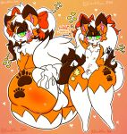  &lt;3 accessory anthro balls big_butt blush bodily_fluids bow_ribbon butt collar cum cum_in_ass cum_inside dusk_lycanroc fur generation_7_pokemon genital_fluids genitals green_eyes hair hair_accessory hair_bow hair_ribbon hi_res huge_butt lewdchuu_(artist) lycanroc male nintendo orange_body penis pokemon pokemon_(species) ribbons solo white_body white_fur white_hair 