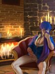  1boy athos_(athosart) blue_hair blue_pubic_hair bottomless candle chair closed_eyes clothed_masturbation commission commissioner_upload erection fire_emblem fire_emblem:_genealogy_of_the_holy_war fire_emblem_heroes fireplace headband male_focus male_masturbation masturbation pectoral_cleavage pectorals penis seliph_(fire_emblem) smelling smelling_clothes testicles 