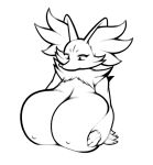  1:1 2023 anthro big_breasts biped black_and_white box_(hajimeyou654) breasts cheek_tuft delphox digital_drawing_(artwork) digital_media_(artwork) facial_tuft female fur generation_6_pokemon hand_on_breast huge_breasts inner_ear_fluff line_art monochrome neck_tuft nintendo nipples pokemon pokemon_(species) portrait simple_background solo tuft white_background 