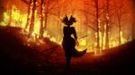  16:9 3d_(artwork) anthro blender_(software) burning delphox digital_media_(artwork) doctor-sfm female fire flaming_hair forest generation_6_pokemon hi_res looking_at_viewer nintendo plant pokemon pokemon_(species) pseudo_hair silhouette solo tree wallpaper widescreen 