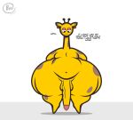  balls bonguitoweon ear_piercing genitals giraffe giraffid hi_res long_penis male mammal nude penis piercing simple_background solo text vein veiny_penis 