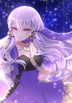  1girl arms_behind_back bangs black_dress closed_mouth collarbone commentary_request dfhnokenbutu dress fire_emblem fire_emblem:_three_houses floating_hair hair_ornament highres long_hair looking_away lysithea_von_ordelia multicolored_clothes multicolored_dress pink_eyes purple_dress signature solo twitter_username veil white_hair white_sleeves 