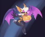  2023 anthro bat bat_wings big_breasts bigdad breasts cleavage clothed clothing ear_piercing ear_ring eyeshadow female green_eyes heel huge_breasts lipstick looking_at_viewer makeup mammal membrane_(anatomy) membranous_wings piercing ring_piercing rouge_the_bat sega simple_background smile smiling_at_viewer solo sonic_the_hedgehog_(series) wings 