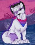  amethyst_(disambiguation) beverage bisexual canid canine canis chibi clothing coffee cowgirl_(disambiguation) female feral hat headgear headwear hi_res invalid_tag luckywollff lupus male mammal pride solo thehuntingwolf western wolf 