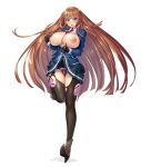  00s 1girl aoi_nagisa_(metalder) black_pantyhose blue_eyes blunt_bangs blush breasts breasts_out brown_hair clothes_lift curvy full_body game_cg gloves highres huge_breasts koukawa_asuka large_breasts lifted_by_self lilith-soft long_hair looking_at_viewer male_underwear necktie nipples open_mouth panties pantyhose pussy_juice school_uniform shiny_skin skirt skirt_lift smile solo taimanin_(series) taimanin_asagi taimanin_rpgx torn_clothes torn_pantyhose underwear 