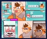  2021 absurd_res angry anthro bathing blank_stare bovid bovine canid canine canis cattle colored comic digital_media_(artwork) domestic_dog duo flirting hi_res holding_object holding_phone horn human jack_(janjauwu) janjauwu male male/male mammal meme orange_body phone pink_body sam_(janjauwu) selfie shower showering simple_background smile text_message texting tongue tongue_out wet wet_body 