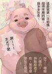  anthro biped blush bodily_fluids camera detailed_background domestic_pig hi_res japanese_text male mammal moobs nipples nude offscreen_character overweight penis_shadow suid suina sus_(pig) sweat taistone_tw text translation_request 