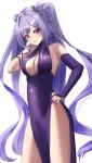  1girl absurdres alternate_costume bare_shoulders blush breasts cleavage dress duplicate genshin_impact highres katagirinanoka keqing_(genshin_impact) long_hair looking_at_viewer nail_polish purple_eyes purple_hair purple_nails sleeveless sleeveless_dress solo twintails upper_body 