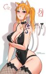  animal_ears cat_ears cat_tail elpipe_3000 highres nami_(one_piece) one_piece orange_eyes orange_hair shoulder_tattoo side_ponytail straw_hat_pirates tail tattoo thighhighs 
