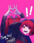  ! !! 1girl artist_name blue_bow bow cape corporalblake disembodied_head dullahan highres long_sleeves looking_at_viewer open_mouth red_eyes red_hair sekibanki short_hair smile solo teeth touhou two-tone_cape 