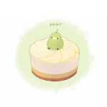  artist_name chai_(drawingchisanne) english_text food food-themed_creature food_focus fruit on_food original pear simple_background sitting_on_food sweets_bird undersized_animal 