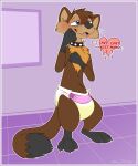  anthro blushy bodily_fluids clothed clothing diaper diaper_fetish genital_fluids gulonine hi_res kiefer male mammal marten mustelid musteline omorashi pine_marten solo urine watersports wearing_diaper wet_diaper wetting wetting_diaper zenfetcher 