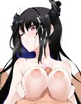  1boy 1girl black_hair black_horns blue_hair breasts colored_inner_hair completely_nude cum cum_on_hair emphasis_lines facial hetero highres hololive hololive_english horns large_breasts mole mole_under_eye multicolored_hair nerissa_ravencroft nipples nude one_eye_closed paizuri parted_lips penis red_eyes twitching_penis two-tone_hair uncensored virtual_youtuber yuyu5x 