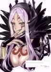  1girl aversa_(fire_emblem) black_bridal_gauntlets black_nails breasts brown_eyes facial_mark fingernails fire_emblem fire_emblem_awakening highres large_breasts long_fingernails looking_at_viewer nail_polish osiri_siri_siri white_hair 