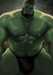  abs beard collar dopq facial_hair fangs green_body green_skin hi_res humanoid humanoid_pointy_ears male muscular muscular_humanoid muscular_male nipple_piercing nipples orc pecs piercing solo teeth 