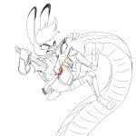  anthro bite blood bodily_fluids clothing disney duo ears_up female feral hair hi_res judy_hopps knife lagomorph leporid line_art mammal poison rabbit reptile scalie scar snake spoof_(artist) uniform weapon wounded zistopia zootopia 