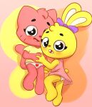  blush blush_lines clothed clothing domestic_cat duo felid feline felis female female/female kate_(playkids) lagomorph leporid looking_at_viewer mammal mimi_(playkids) nightgown panties playkids polygon5 rabbit simple_background underwear young 