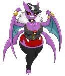  4_wings anthro armwear big_breasts bottomwear breasts clothed clothing collar crobat female generation_2_pokemon hat headgear headwear huge_breasts jacket legwear multi_wing nintendo pokeball pokemon pokemon_(species) purple_body red_eyes simple_background skirt solo star stockings topwear urusee584 white_background wings zipper 