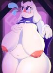  absurd_res anthro areola belly_overhang big_areola big_breasts big_nipples blush bodily_fluids boss_monster bovid breasts caprine chubby_belly chubby_female curvy_figure embarrassed female flashfigure fupa goat hi_res lactating mammal mature_anthro mature_female nipples solo toriel undertale undertale_(series) voluptuous 