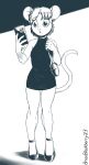  anthro brian_mcpherson cellphone clothing dress ear_piercing female footwear inks mammal monochrome mouse murid murine phone piercing purse rachel_(brian_mcpherson) rodent shoes smartphone solo wood_mouse worried_look 