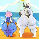  absol anthro beach big_breasts big_butt bikini bikini_thong bikini_top blue_body breasts butt clothing duo eyewear female generation_3_pokemon generation_6_pokemon hi_res huge_breasts huge_butt inkay lattemon lips matilda_(lattemon) nintendo pokemon pokemon_(species) sand seaside sun sunglasses swimwear water white_body 