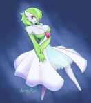  &lt;3 2023 3_fingers big_breasts breasts cleavage clothed clothing digital_media_(artwork) dress female fingers gardevoir generation_3_pokemon glistening glistening_breasts glistening_hair gloves green_clothing green_gloves green_hair green_handwear hair handwear hi_res humanoid nintendo not_furry pokemon pokemon_(species) purple_eyes red_eyes signature solo thick_thighs translucent translucent_clothing translucent_dress unknown_artist white_body white_clothing white_dress wide_hips 