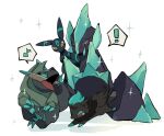  ambiguous_gender annyu_nemui digital_drawing_(artwork) digital_media_(artwork) eeveelution exclamation_point feral fraxure generation_2_pokemon generation_5_pokemon gigalith group hi_res musical_note nintendo pokemon pokemon_(species) shiny_pokemon umbreon zorua 